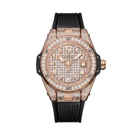 Damenuhr, Hublot One Click King Gold Full Pavé  485.OX.9000.RX.1604