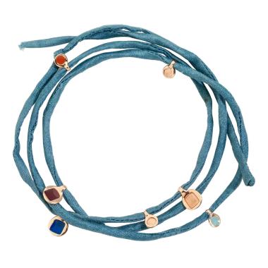 Armschmuck, Silber rot/rosé-vergoldet, DoDo Armband Bazaar mit Kordel aus Ethisch gewonnener Seide